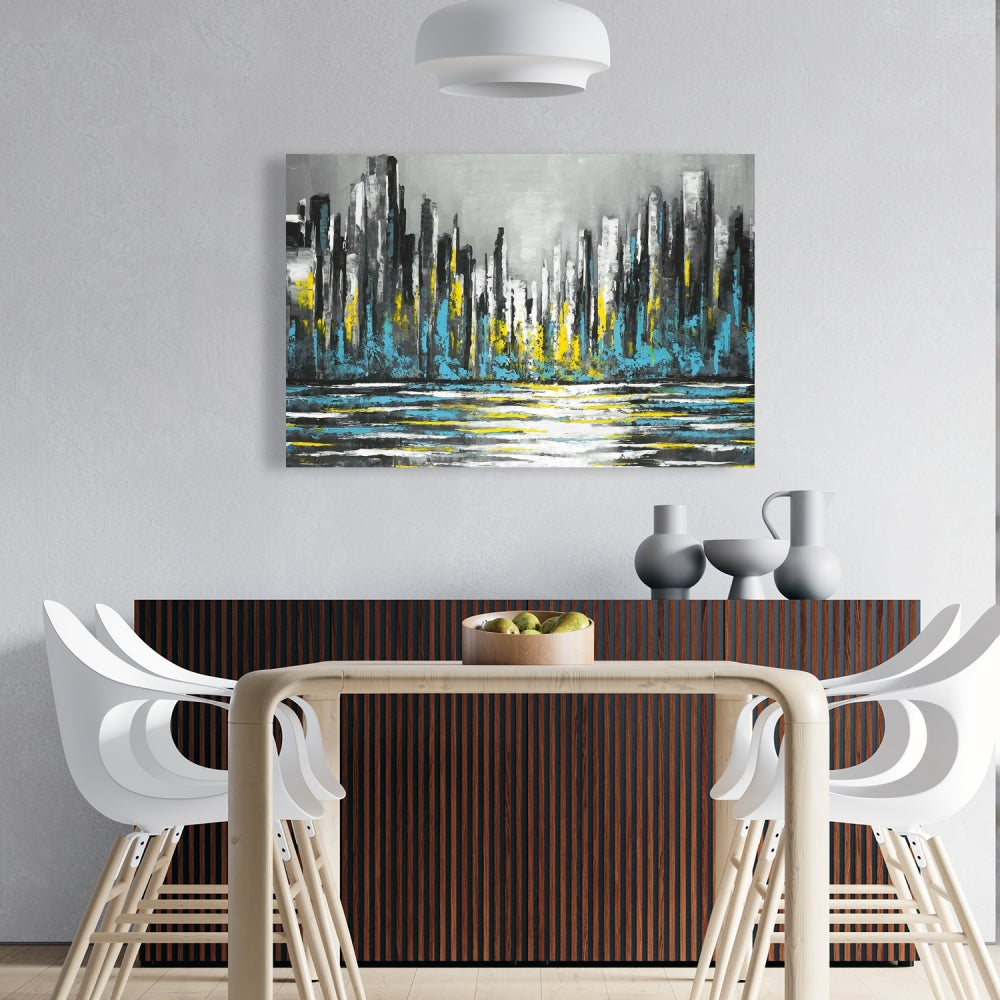 Abstract Blue Skyline | Gray Canvas | Bedroom Home Decor