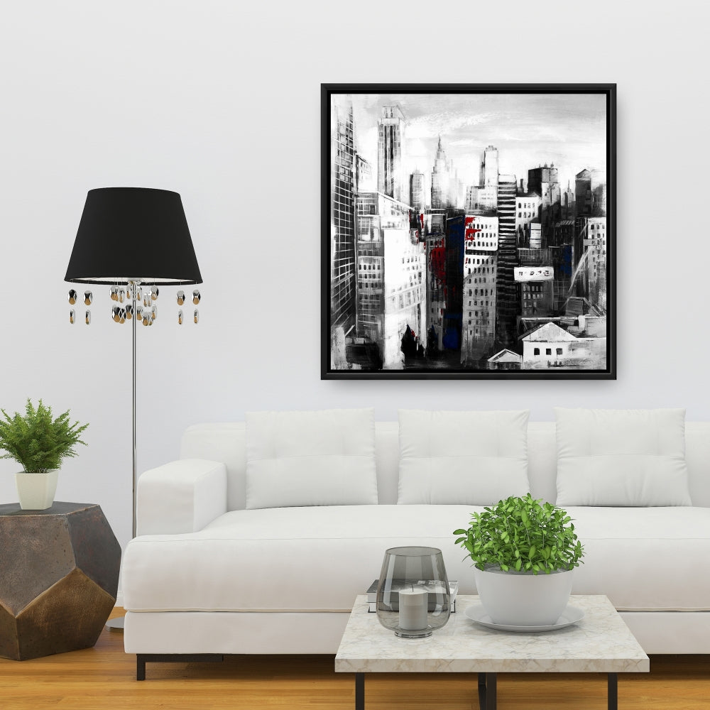 White City Paint Splash Framed Canvas - Industrial Bedroom Decor