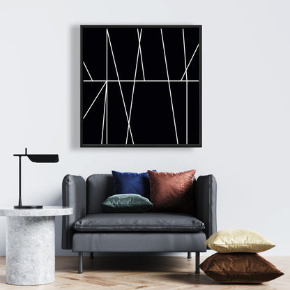 Toile encadrée : Rayures blanches sur fond noir – Décoration d'intérieur moderne