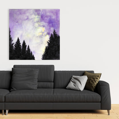Purple Starry Sky Canvas | Purple Trees Landscapes Decor