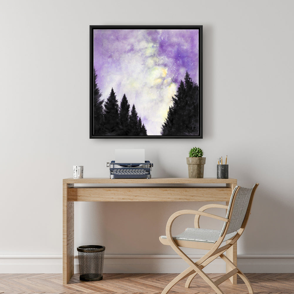 Purple Starry Sky Canvas | Framed Home Decor | Illustrative Trees