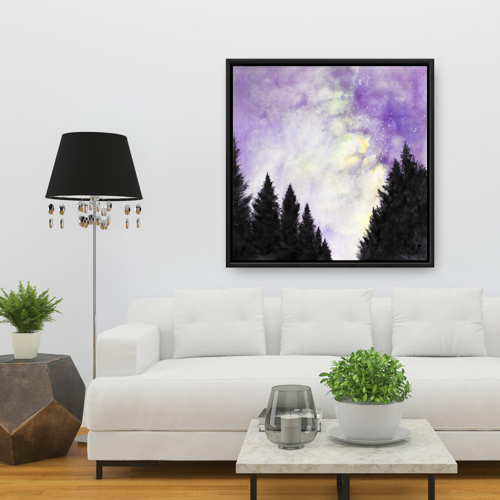 Purple Starry Sky Canvas | Framed Home Decor | Illustrative Trees