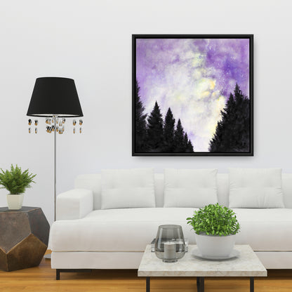 Purple Starry Sky Canvas | Framed Home Decor | Illustrative Trees