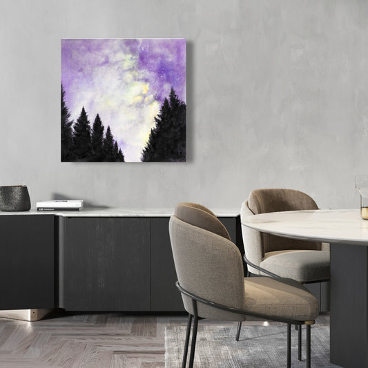 Toile Ciel étoilé violet | Décor de paysages d'arbres violets