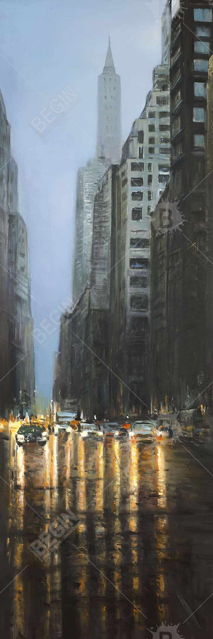 Evening in New York City Blue Framed Canvas | Home Decor