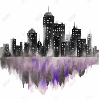 Purple Watercolor Cityscape Canvas | Industrial Home Decor