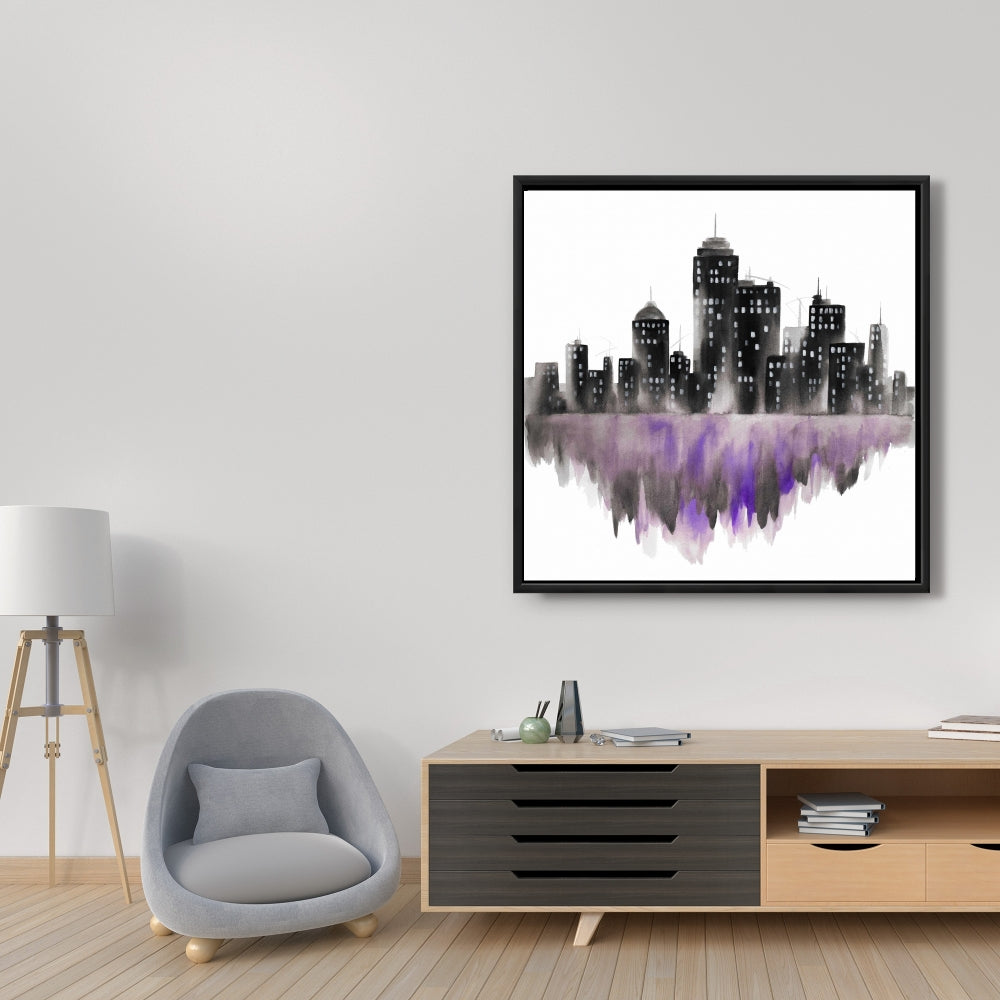 Purple Cityscape Canvas | Industrial Building Home Decor