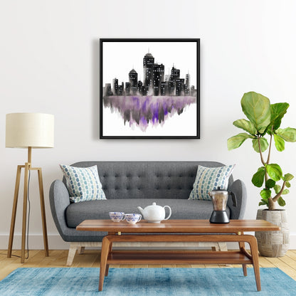 Purple Cityscape Canvas | Industrial Building Home Decor