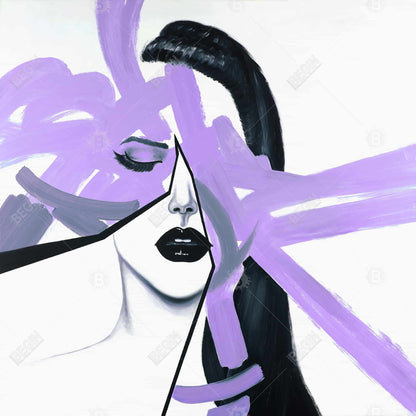 Abstract Purple Woman Portrait - White Canvas Home Decor