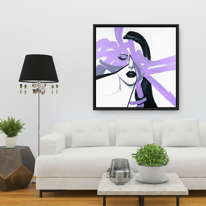 Portrait de femme violet abstrait | Décoration de chambre moderne sur toile