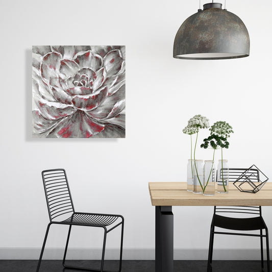 Gray and Pink Flower | Contemporary Gray Canvas Wall Art