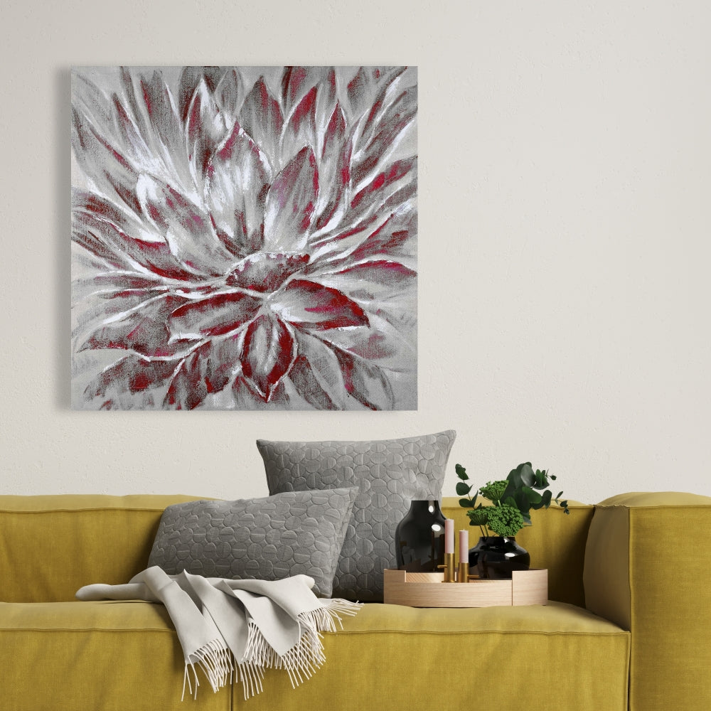 Red and Gray Flower Canvas - Modern Home Decor Wall Art