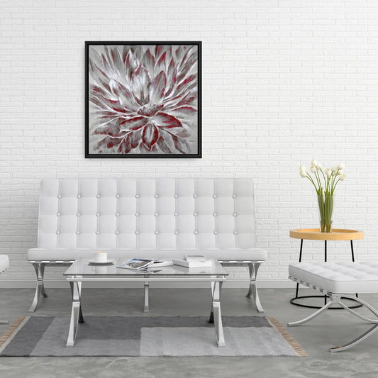 Red and Gray Floral Bedroom Canvas | Botanical Home Decor
