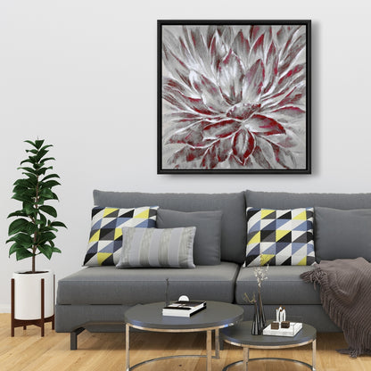 Red and Gray Floral Bedroom Canvas | Botanical Home Decor