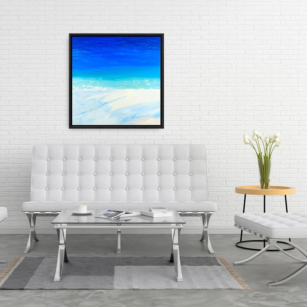 Blue Exotic Bathroom Canvas | Satellite View Ocean Decor