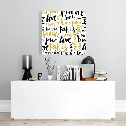 Bonjour Paris Canvas - Yellow Typography Wall Art for Bedroom