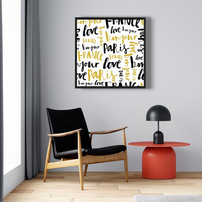 Toile encadrée jaune « Bonjour Paris » | Décoration d'intérieur typographique et symbolique