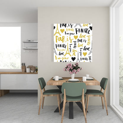 Yellow Bonjour la France Canvas - Typo & Symbols Bedroom Decor