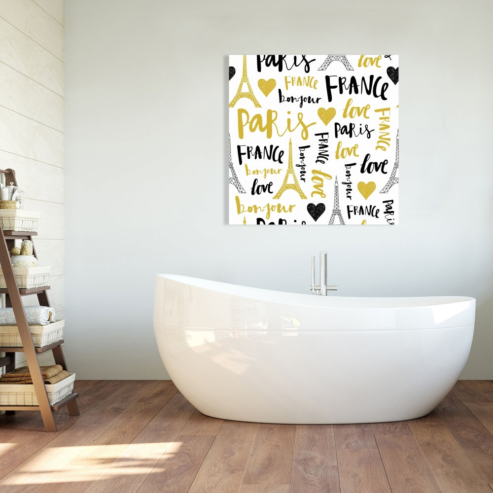 Yellow Bonjour la France Canvas - Typo & Symbols Bedroom Decor