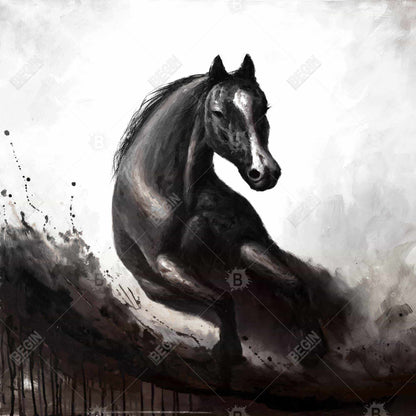 Monochrome Horse in Motion Canvas | Office Home Decor Art