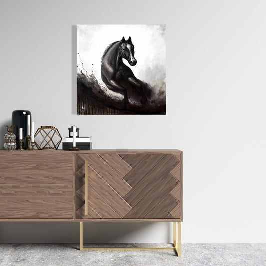 Monochrome Horse in Motion Canvas | Office Home Decor Art