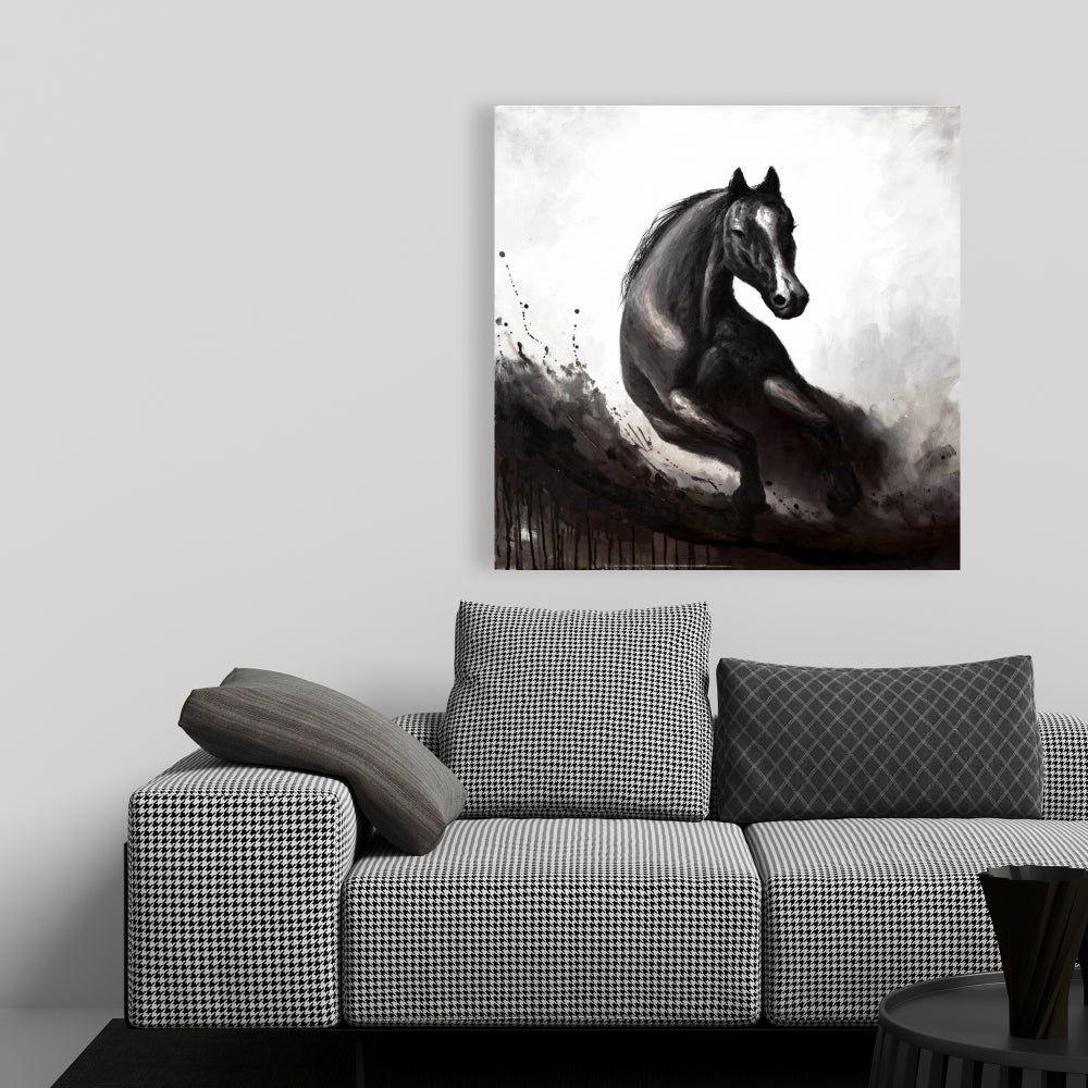 Monochrome Horse in Motion Canvas | Office Home Decor Art