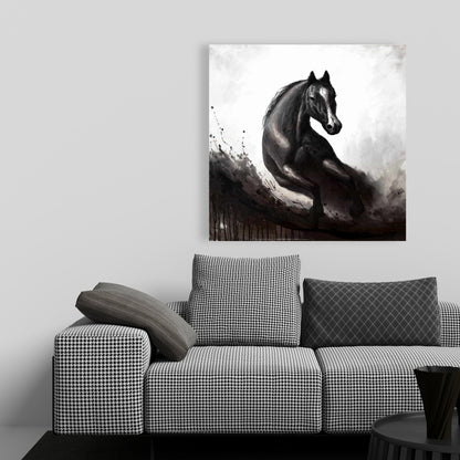 Monochrome Horse in Motion Canvas | Office Home Decor Art