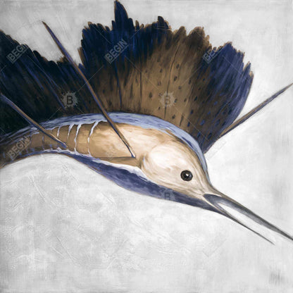 Abstract Swordfish Canvas - Marine Blue Bathroom Wall Art