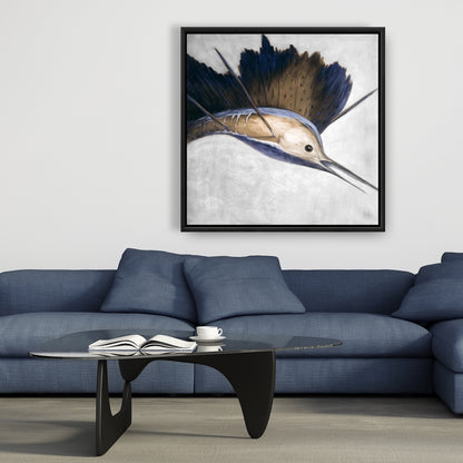 Toile abstraite « Espadon » | Décoration de salle de bain marine | Art encadré