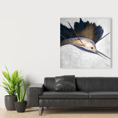 Abstract Swordfish Canvas - Marine Blue Bathroom Wall Art