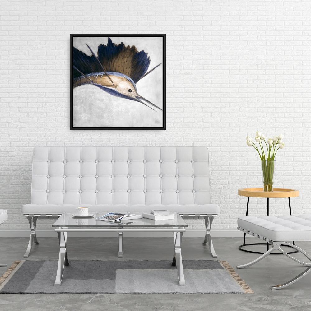 Toile abstraite « Espadon » | Décoration de salle de bain marine | Art encadré