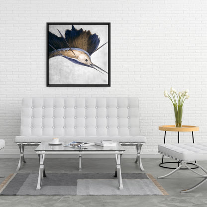 Toile abstraite « Espadon » | Décoration de salle de bain marine | Art encadré