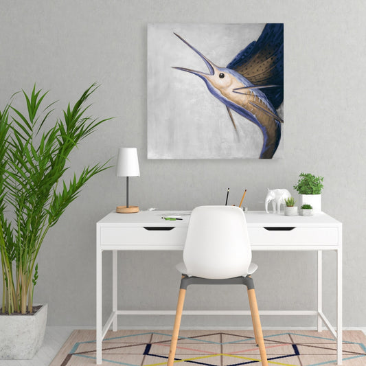 Gold Swordfish Marine Canvas - Bathroom Wall Art Decor
