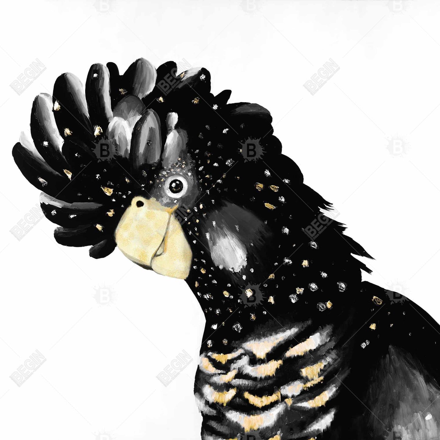 Toile encadrée représentant un perroquet cacatoès - Décoration de chambre blanche à plumes