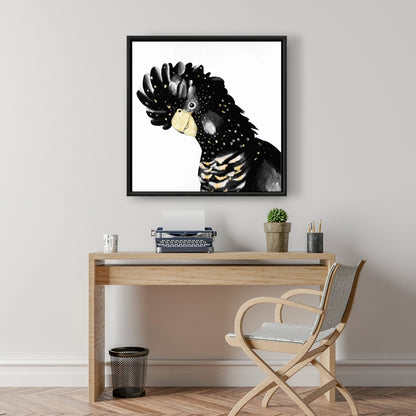 Toile encadrée représentant un perroquet cacatoès - Décoration de chambre blanche à plumes