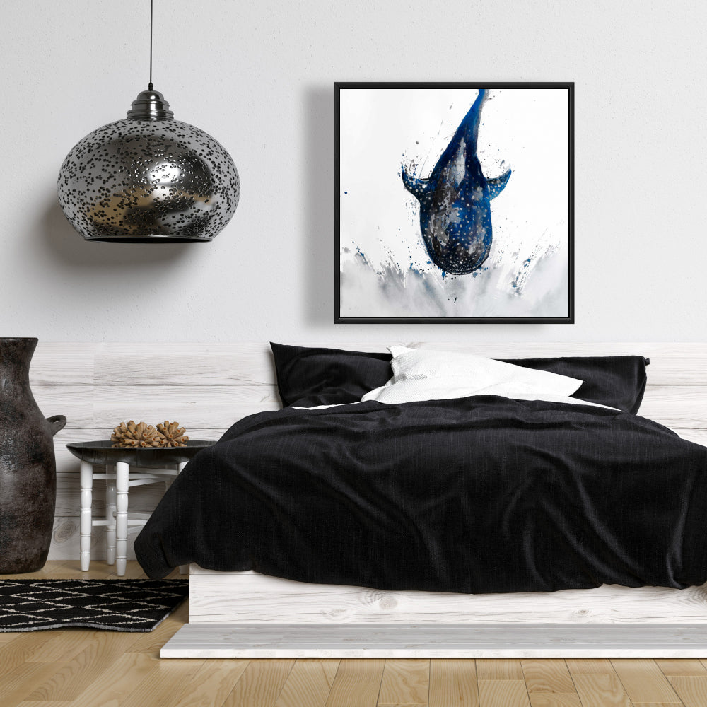 Toile encadrée bleue « Requin-baleine » | Décoration de salle de bain | Art de la maison