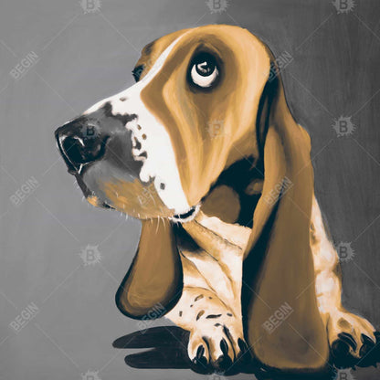 Toile représentant un Basset Hound doré | Décoration animalière marron moderne