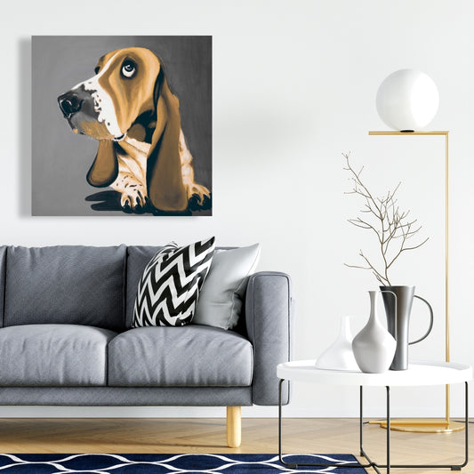 Gold Basset Hound Dog Canvas | Modern Home Decor Wall Art