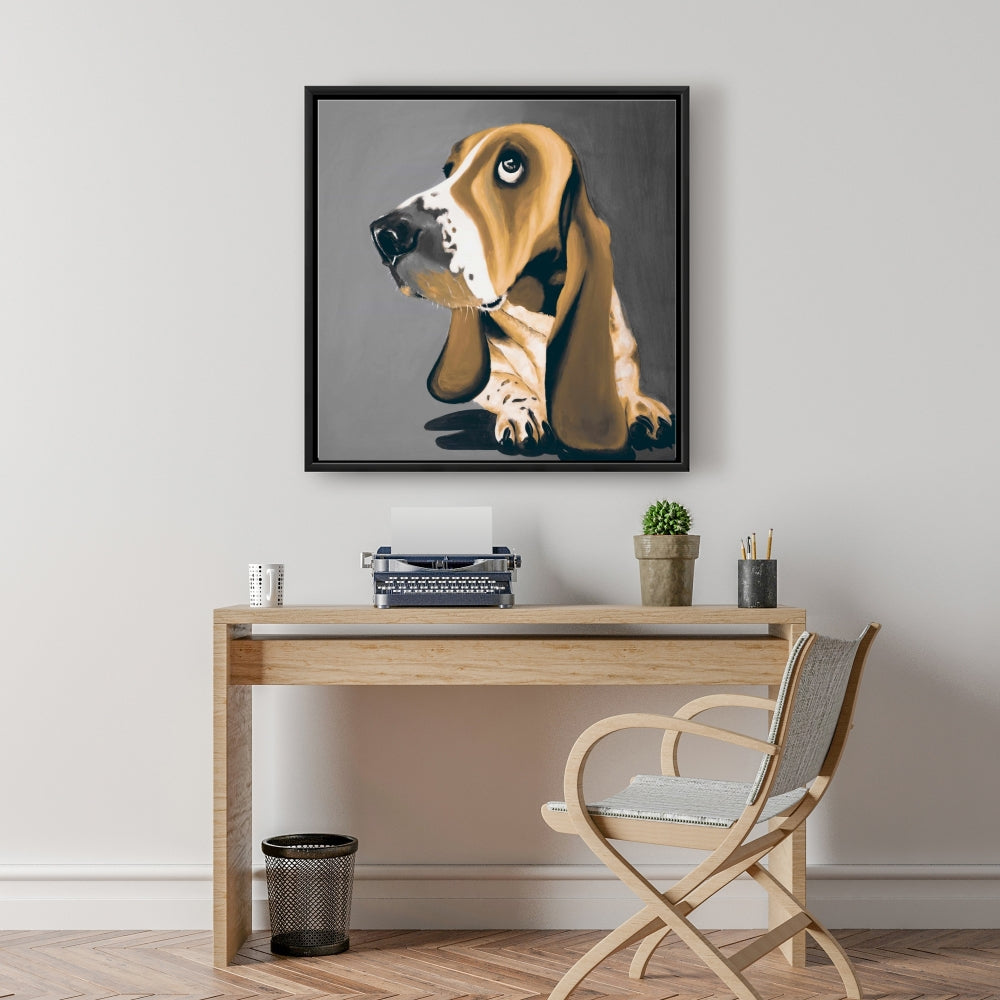 Toile représentant un Basset Hound doré | Décoration animalière marron moderne
