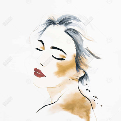 Portrait de femme serein à l'aquarelle sur toile | Décoration d'intérieur figurative