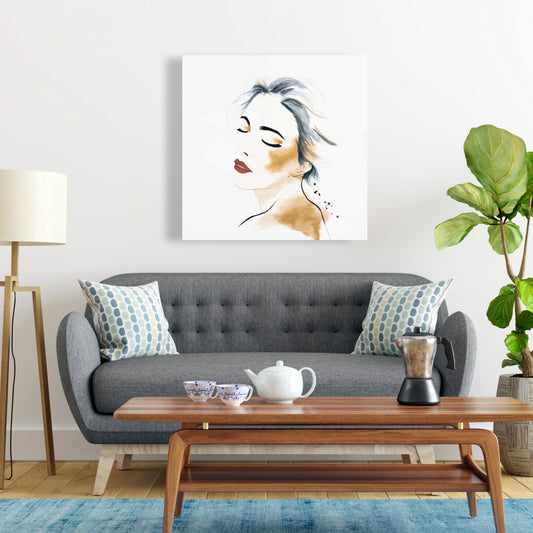 Office Beauty Blue Canvas | Watercolor Lady Portrait Decor