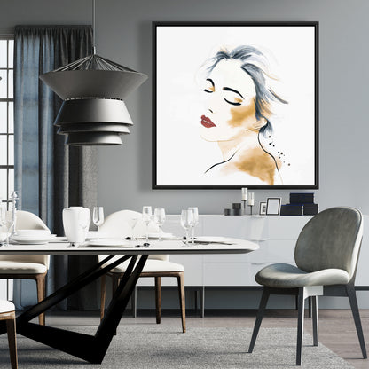 Portrait de femme serein à l'aquarelle sur toile | Décoration d'intérieur figurative