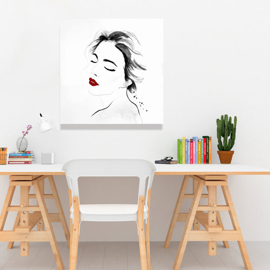 Right Side Watercolor Serenely Lady Portrait - White Canvas Decor
