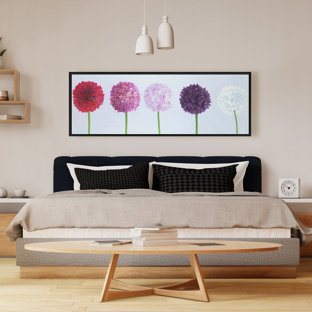 Romantic Bedroom Dahlia Pomponowa Floral Framed Canvas Decor
