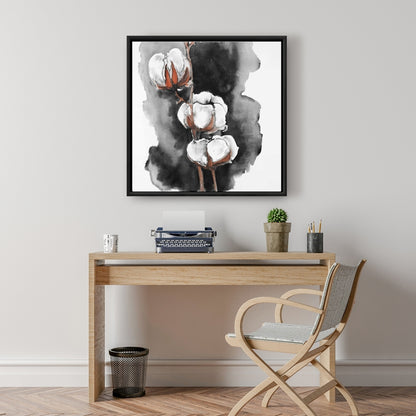 Minimalist Botanical Watercolor Cotton Flowers Framed Canvas