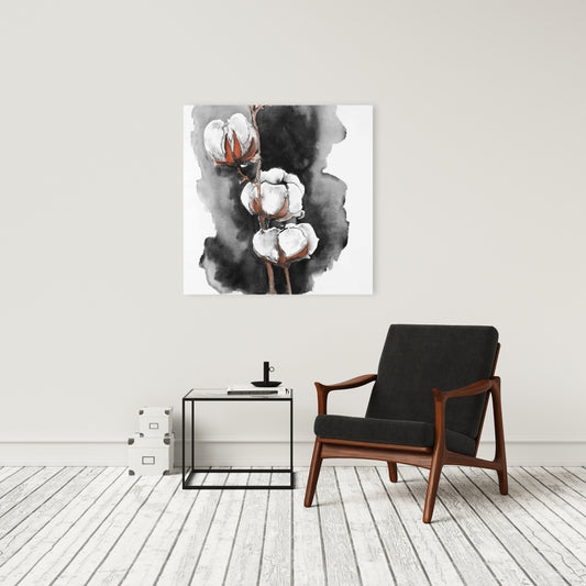 Watercolor Cotton Flowers Canvas | Minimalist Home Decor