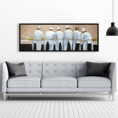 Cooks Chefs Working Together Framed Canvas | Kitchen Decor