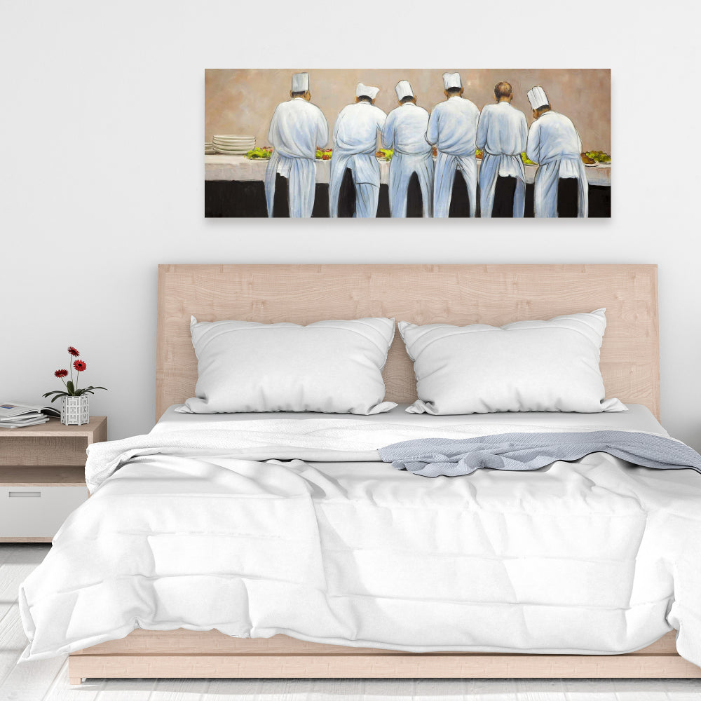 Gray Kitchen Canvas - Cooks Chefs Working Together Decor