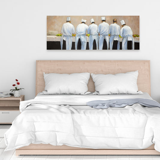 Gray Kitchen Canvas - Cooks Chefs Working Together Decor