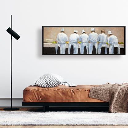Cooks Chefs Working Together Framed Canvas | Kitchen Decor